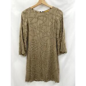 Alice + Olivia cream tan beaded sequin shift dress‎